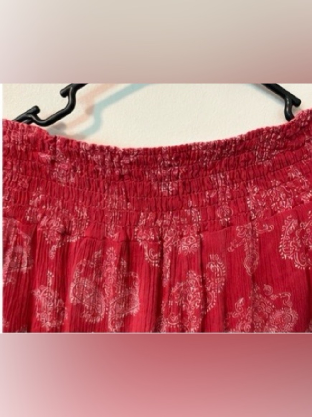 Dictionary Boho Wide Leg Palazzo Pants Lg Red Paisley Smocked Waist Lightweight - Picture 3 of 6